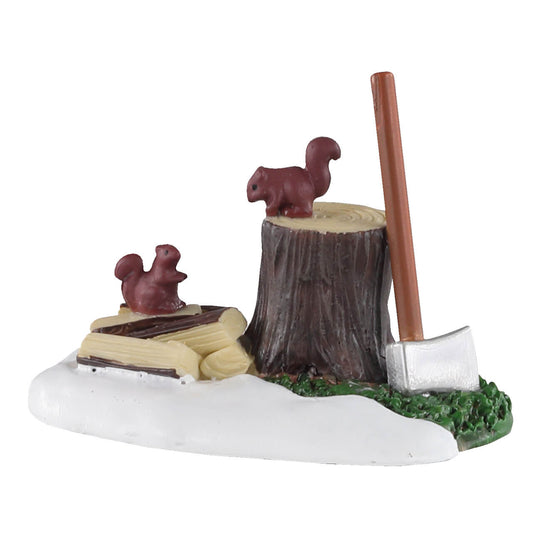Lemax Axe, Tree Stump And Squirrels (oh My)