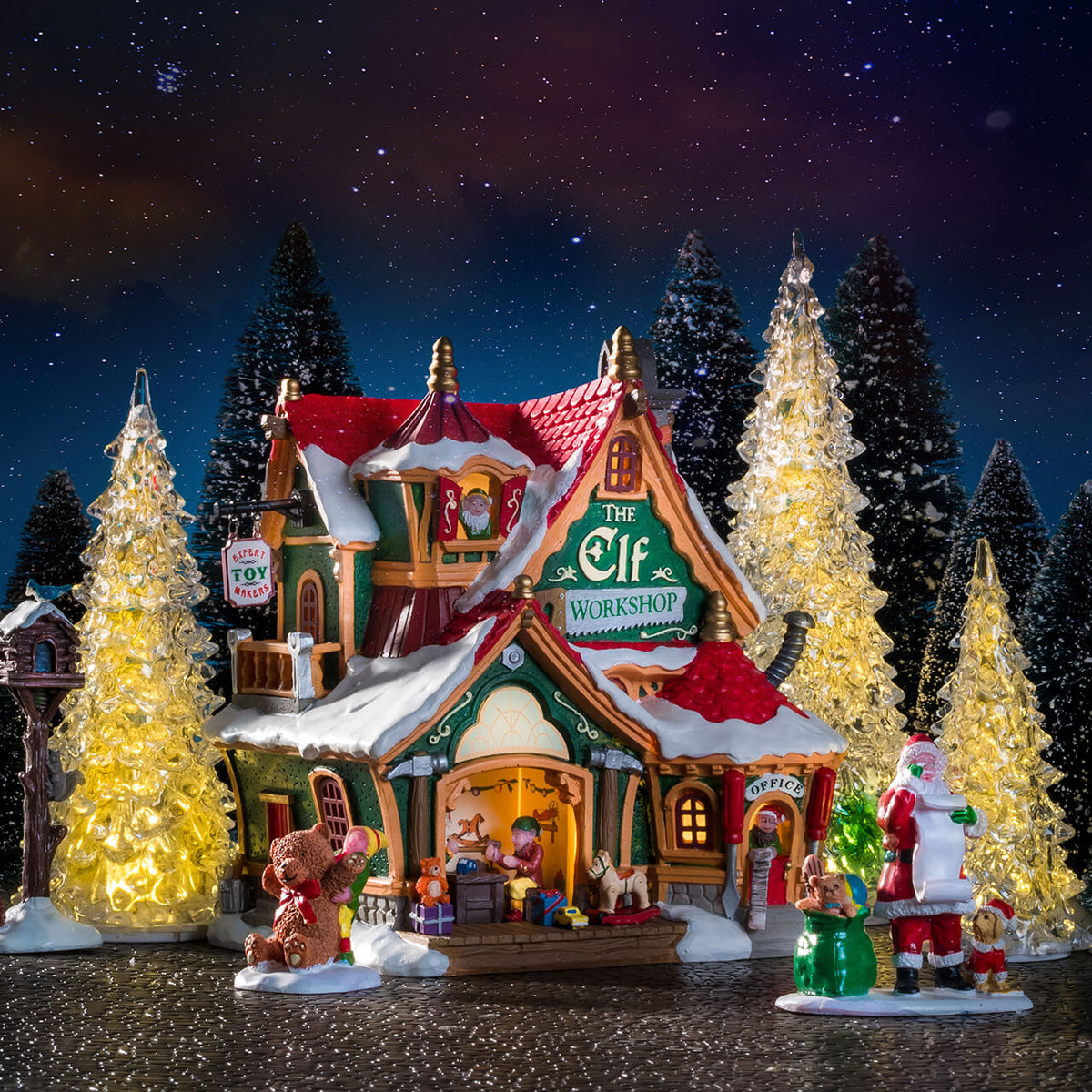 Lemax 3 Color Crystal Lighted Tree - 4 Piece Set